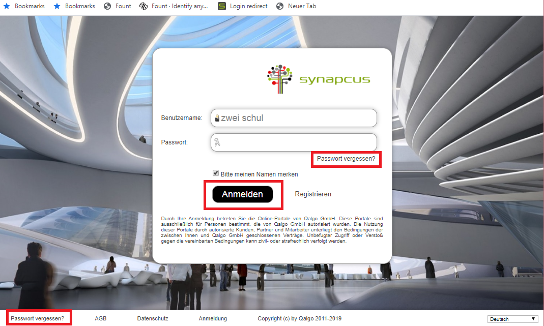 Synapcus ERP-Login-Maske auch mit Google-Anmeldung für einfacher Zugriff auf Ihre Unternehmensdaten.