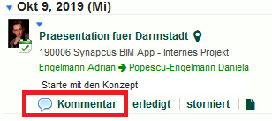 Anzahl der Kommentare zu einer Aktivität in Synapcus Software - Kollaboration und Kommunikation leicht gemacht.