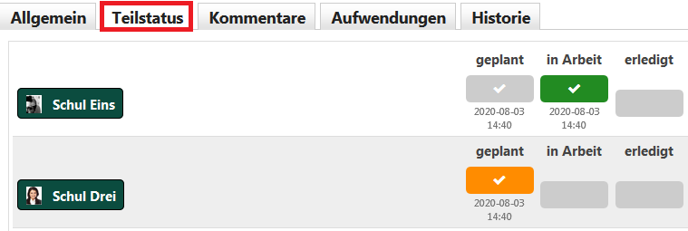 Teilstatus für Aktivitäten mit mehreren Teilnehmern in Synapcus Software. Effizientes Management für komplexe Projekte.