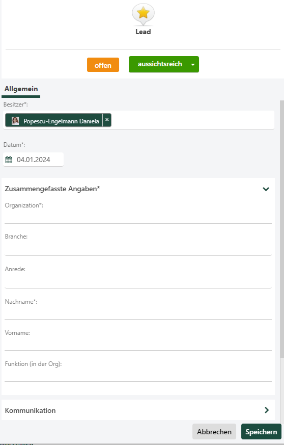 Lead anlegen in Synapcus Software