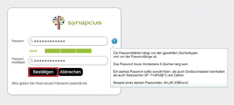 Synapcus Software bequemes Passwort zurücksetzen per E-Mail-Link für einfache Zugangswiederherstellung.