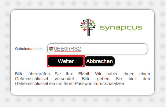 Synapcus Software Passwort zurücksetzen mit Geheimschlüssel für maximale Sicherheit.