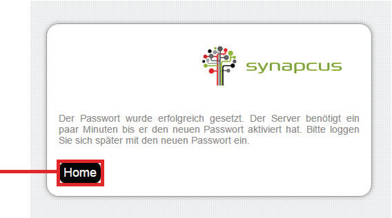 Synapcus Software Bestätigungsemail für erfolgreiches Passwort zurücksetzen.