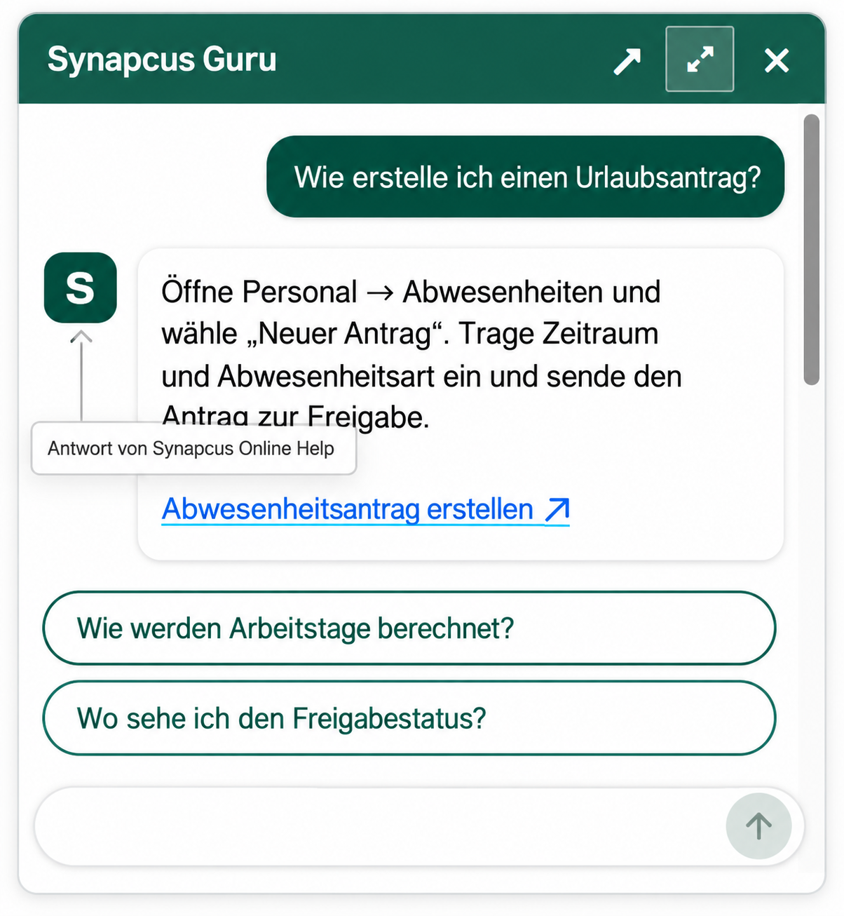 Synapcus Guru mit einer Antwort aus der Onlinehilfe